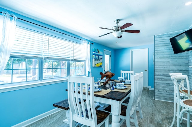 dining space with ceiling fan