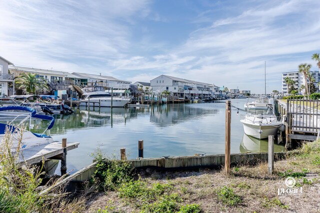 dock area with a water view