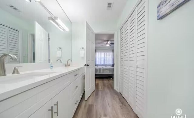 bathroom featuring hardwood / wood-style flooring and vanity