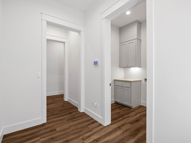 hallway featuring dark wood-type flooring