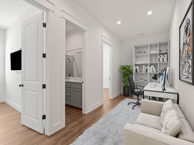 office area featuring light hardwood / wood-style floors