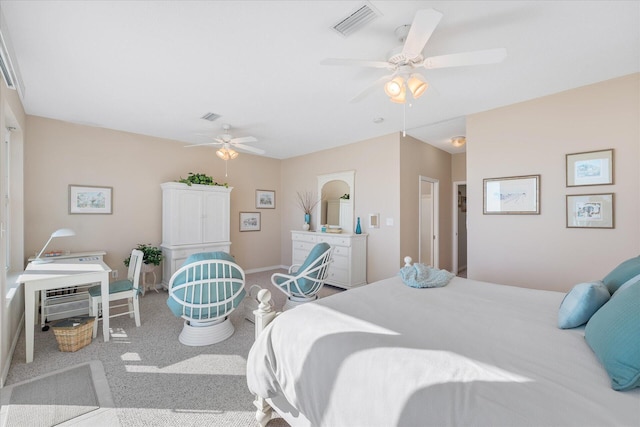 bedroom featuring ceiling fan and carpet flooring