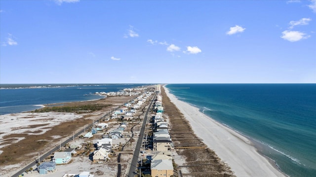 aerial view featuring a beach view and a water view