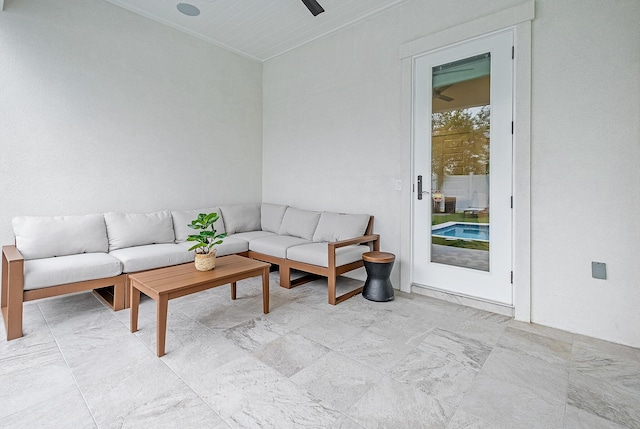 view of patio featuring ceiling fan and outdoor lounge area