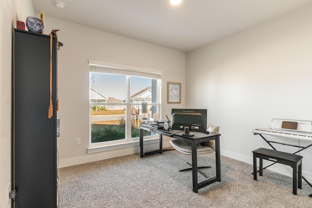 home office featuring light colored carpet