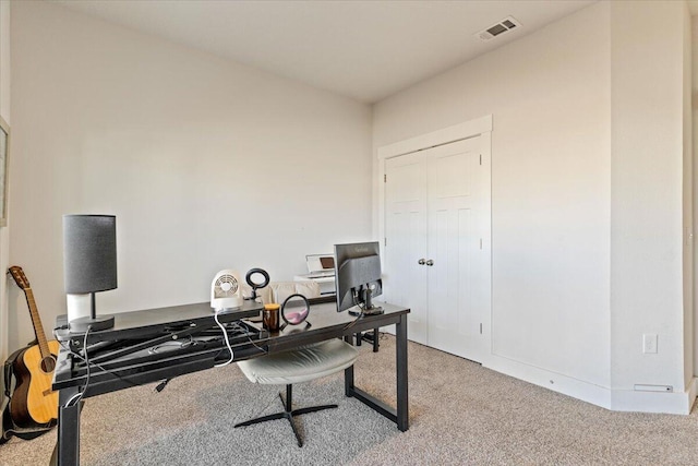 view of carpeted home office