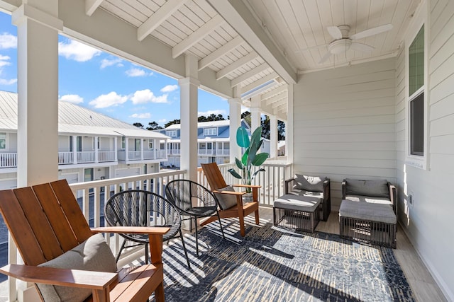 wooden terrace with ceiling fan