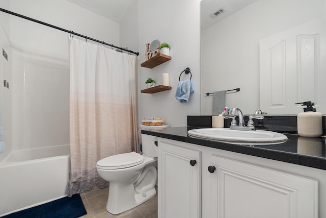 full bathroom with vanity, tile patterned flooring, toilet, and shower / bath combo