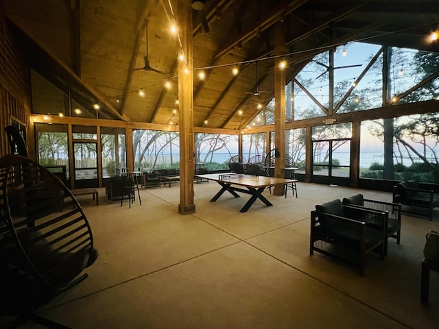 view of patio terrace at dusk