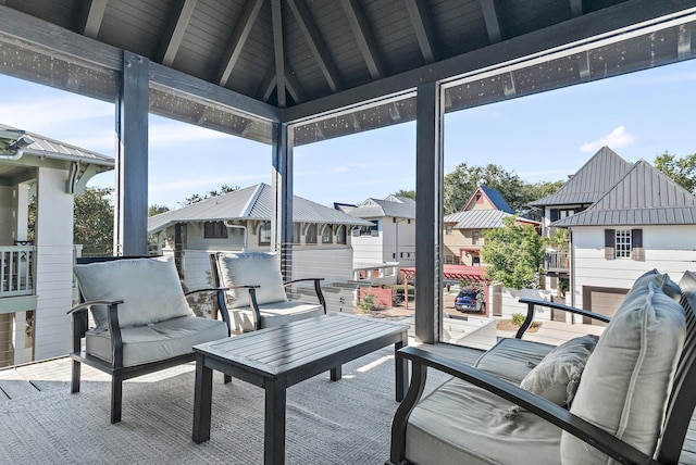 view of patio / terrace featuring an outdoor living space and a gazebo