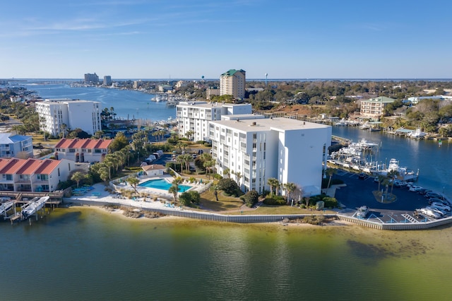 aerial view with a water view