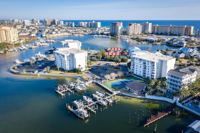 aerial view with a water view