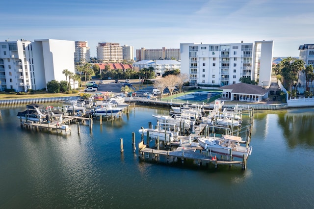 aerial view featuring a water view