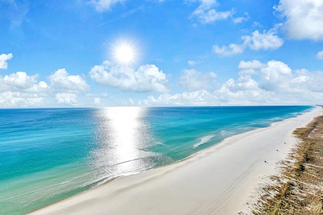 property view of water featuring a beach view