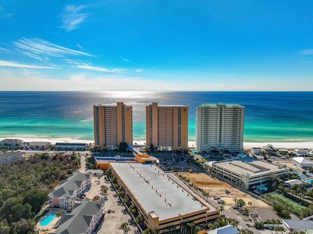 aerial view featuring a beach view and a water view