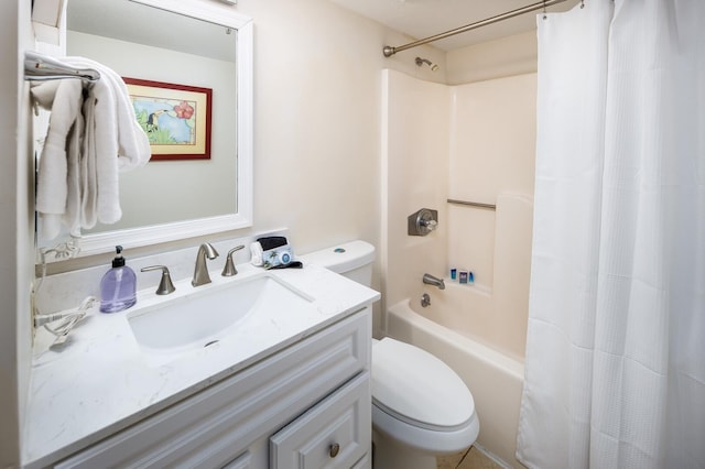 full bathroom with vanity, toilet, and shower / bath combo with shower curtain