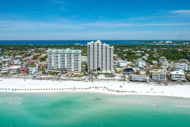 aerial view featuring a beach view and a water view