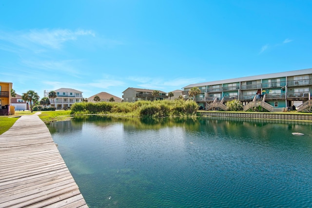 view of dock with a water view