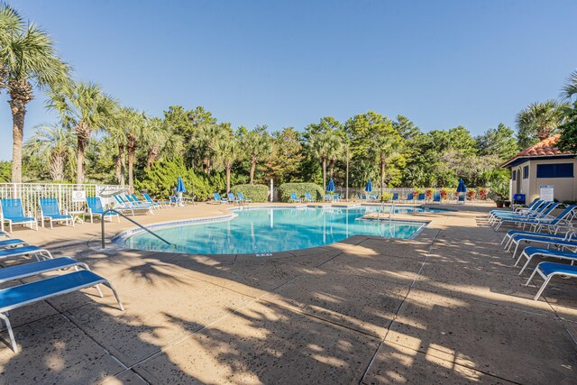 view of swimming pool with a patio area