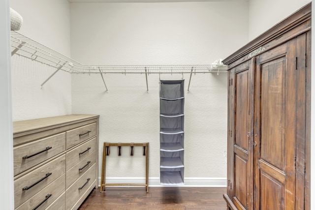 spacious closet with dark wood-type flooring