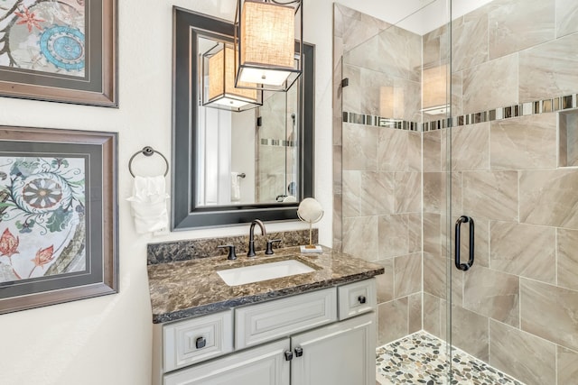 bathroom featuring vanity and walk in shower