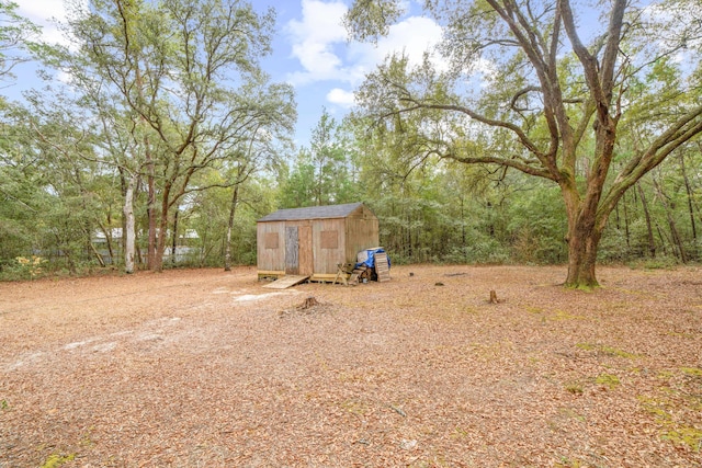 view of yard with a shed