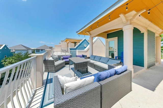 view of patio / terrace featuring an outdoor living space and a balcony