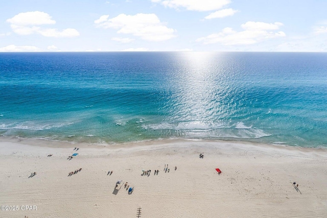 view of water feature with a beach view