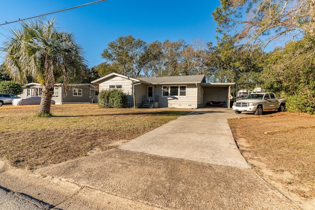 single story home with a carport and a front lawn