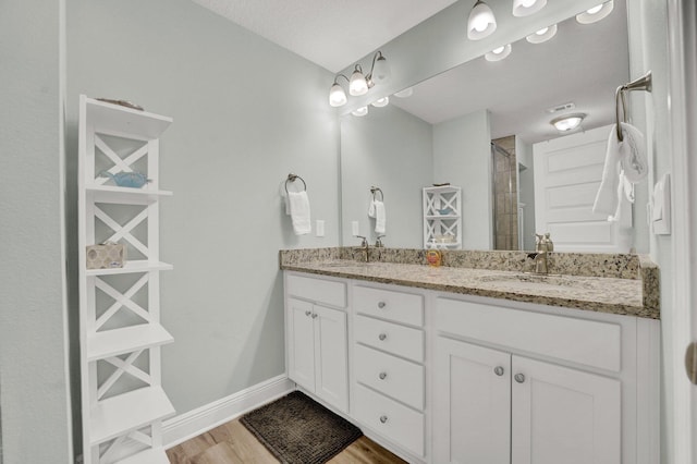 bathroom featuring vanity and hardwood / wood-style floors