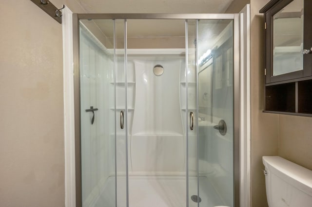 bathroom with toilet and walk in shower