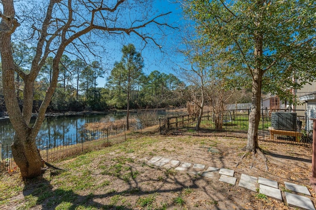 view of yard with a water view