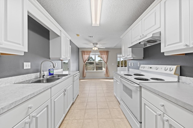 kitchen with white cabinetry, sink, and white appliances