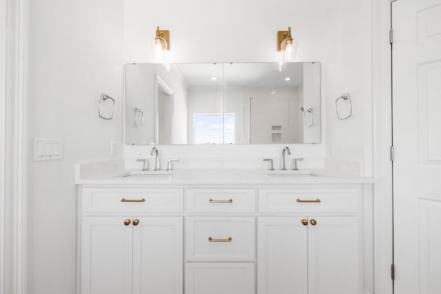 bathroom featuring vanity and walk in shower