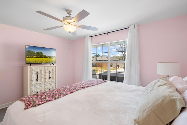 bedroom featuring ceiling fan