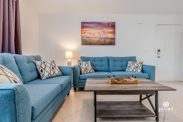 living room featuring tile patterned floors