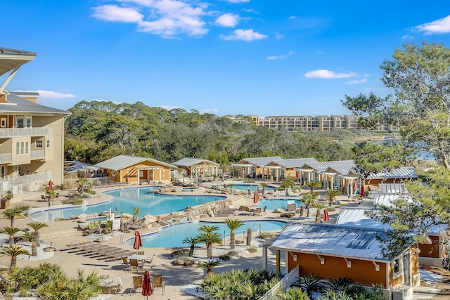 view of swimming pool featuring a patio