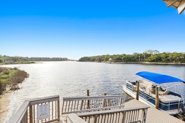 view of dock with a water view