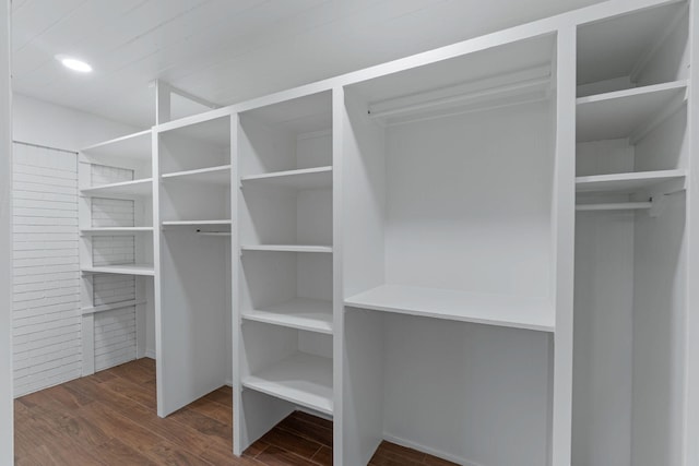 walk in closet featuring dark wood-type flooring