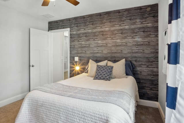 bedroom featuring ceiling fan and carpet flooring