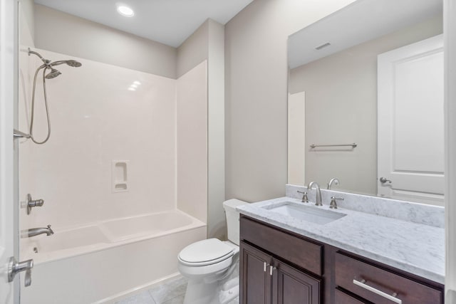 full bathroom with vanity, tile patterned floors, tub / shower combination, and toilet