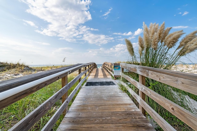 view of dock with a water view