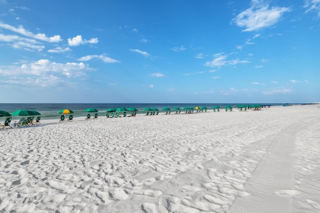 property view of water featuring a beach view