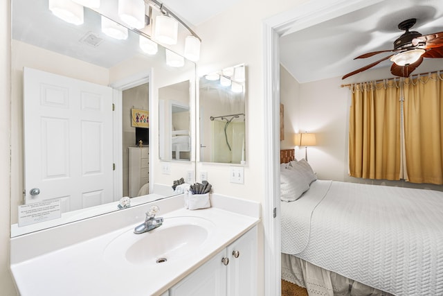 bathroom featuring vanity and ceiling fan