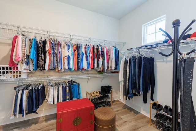 walk in closet featuring hardwood / wood-style flooring