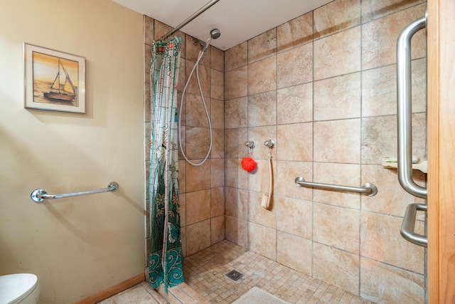 bathroom with a shower with curtain