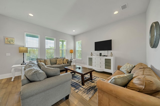 living room featuring light wood-type flooring