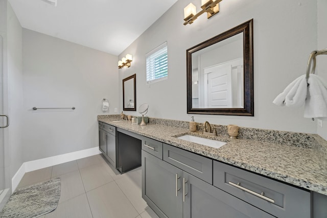 bathroom with vanity and tile patterned flooring