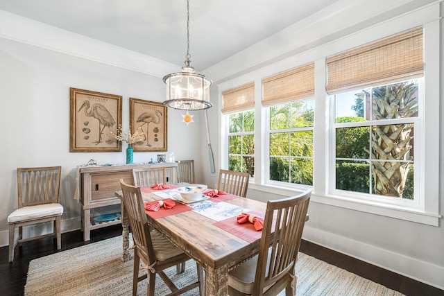 dining room with wood-type flooring and a chandelier