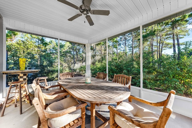 sunroom / solarium featuring ceiling fan